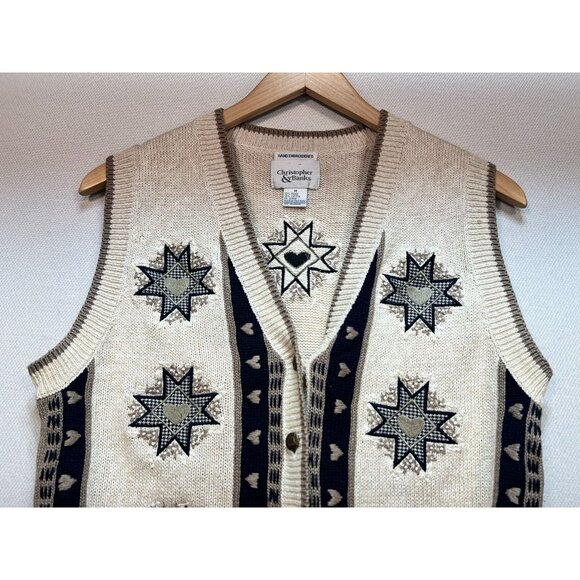 Christopher & Banks Women's Ramie Hand Embroidered Vest Size M Beige Geometric - Picture 4 of 12